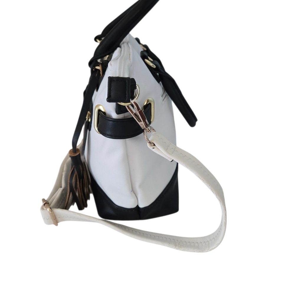 Stone Mountain Accessories White and Black Satchel with Tassel - Picture 7 of 11